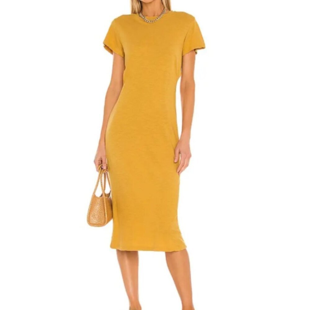 LNA Size S Mayer Tee Dress Midi Mustard Yellow Twist Open Back Cotton Casual